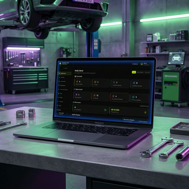 Tela do sistema Mecânica Fácil mostrando painel de ordens de serviço